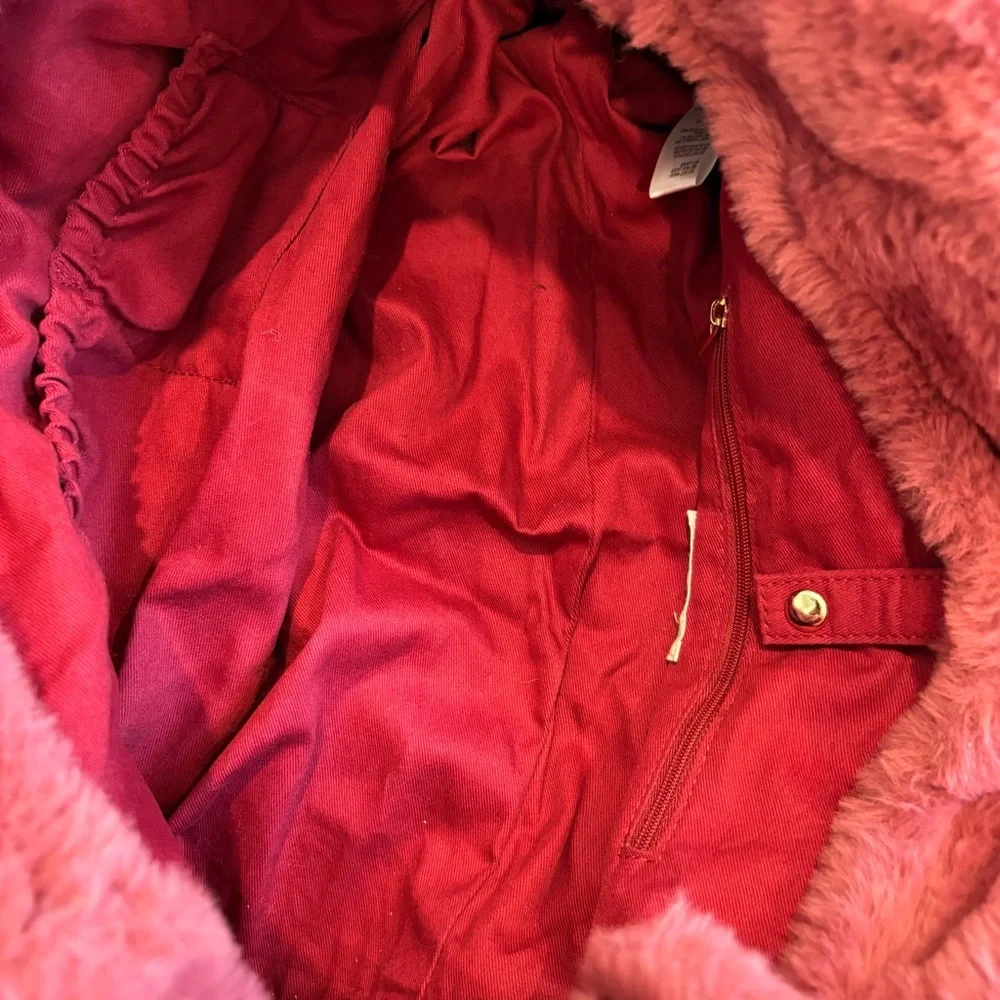 Anthropologie Faux Fur Soft Fluffy Rose Pink Bag Tote - Picture 14 of 15
